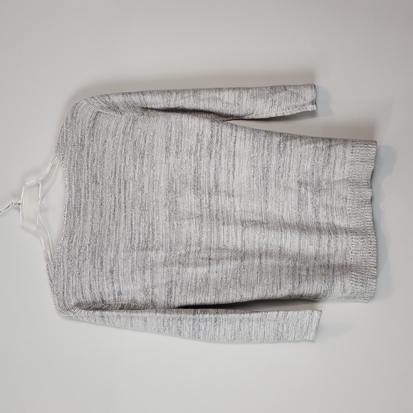 CHICO'S White Black Gold Space Dye Scoop Neck 3/4 Sleeve Tunic Sweater - S - Picture 5 of 10